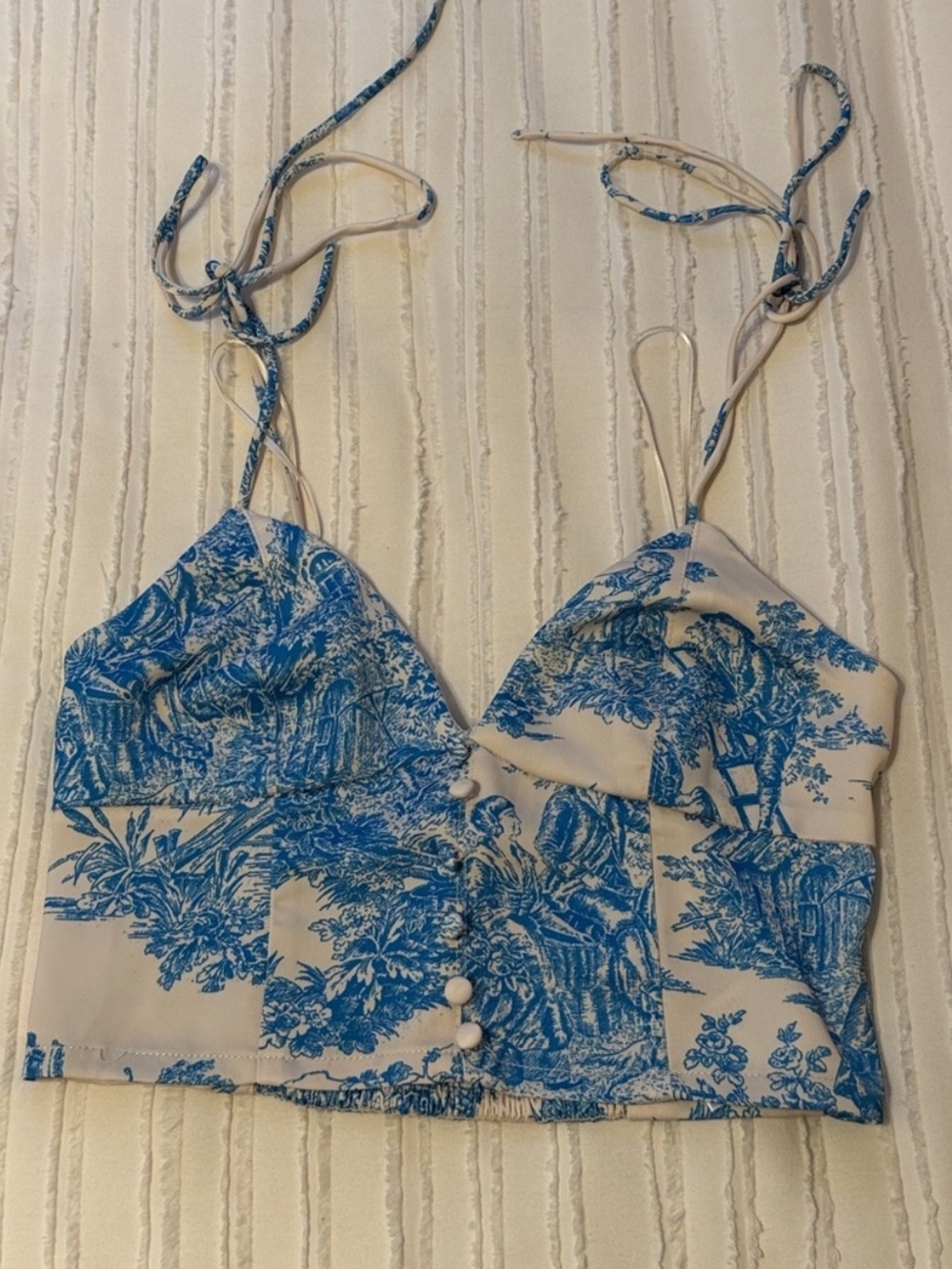 Urban Outfitters Blue Toile Print Tie-Strap Cropped Cami Top